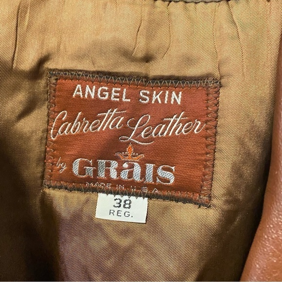 Vintage Brown Leather Jacket Cabretta Angel Skin Grais Mens 38R Small - Medium - Picture 4 of 11